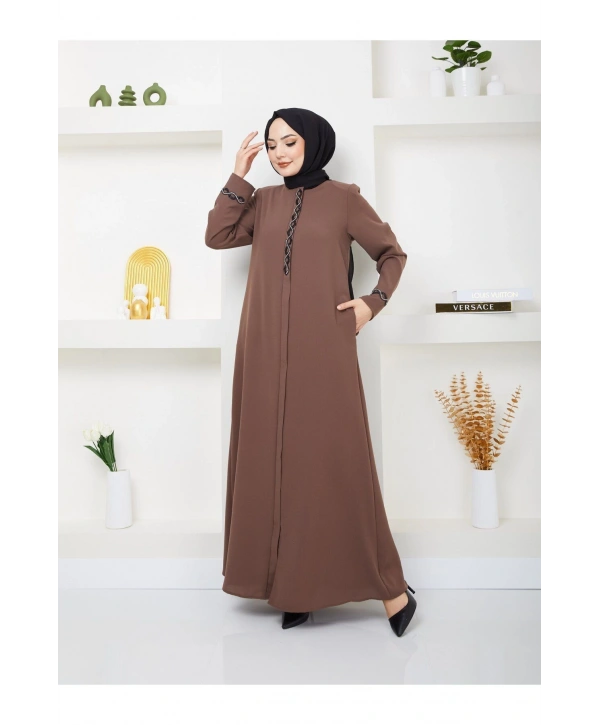 Büyük Beden Taş Detaylı Ferace