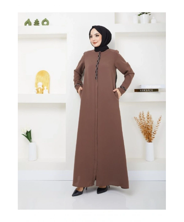 Büyük Beden Taş Detaylı Ferace