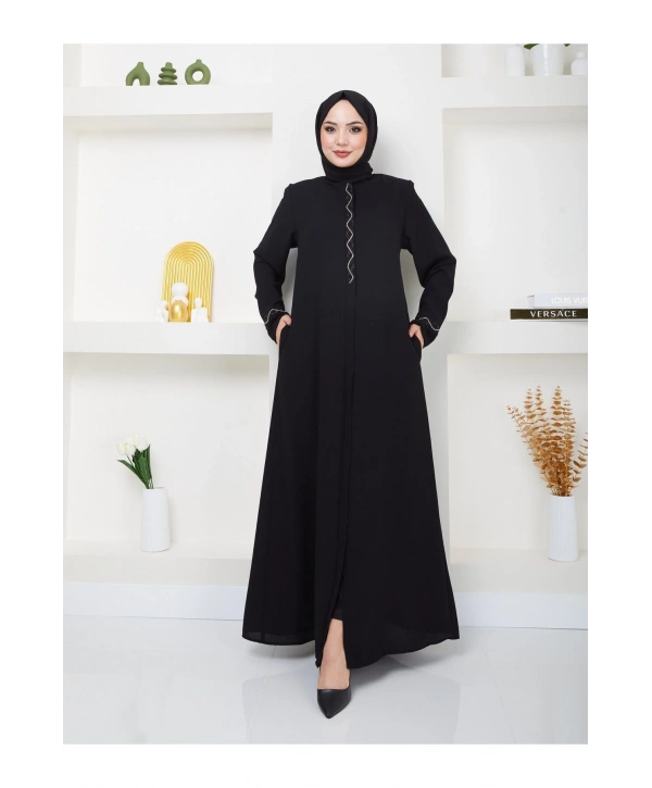 Büyük Beden Taş Detaylı Ferace