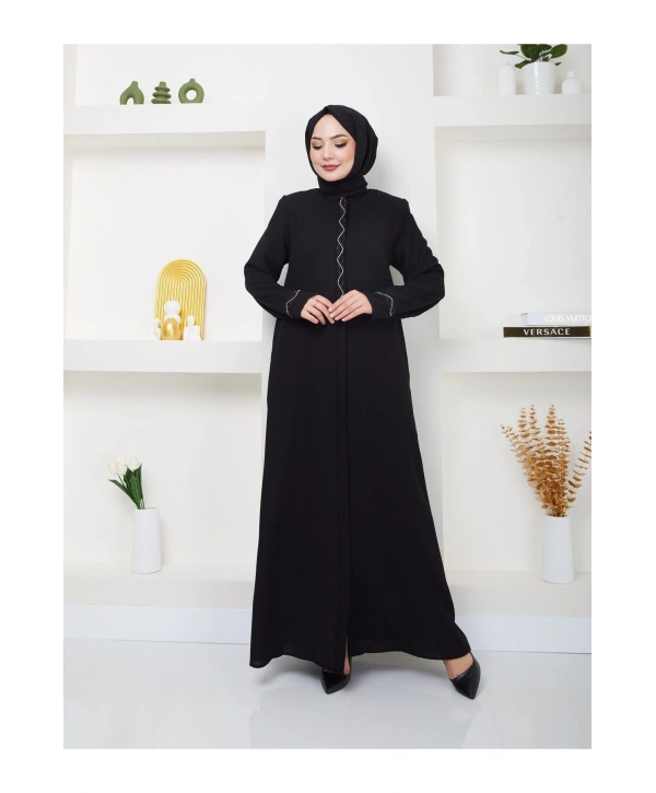 Büyük Beden Taş Detaylı Ferace