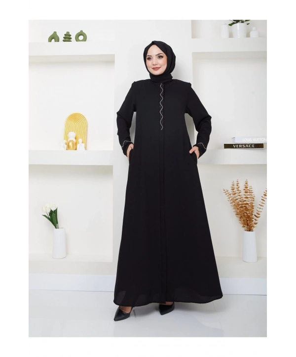 Büyük Beden Taş Detaylı Ferace