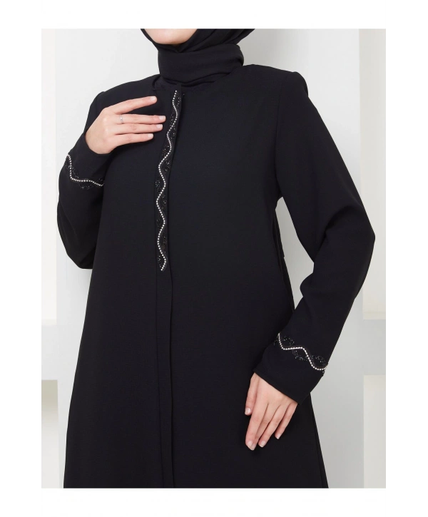 Büyük Beden Taş Detaylı Ferace