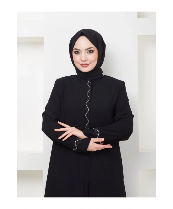 Büyük Beden Taş Detaylı Ferace