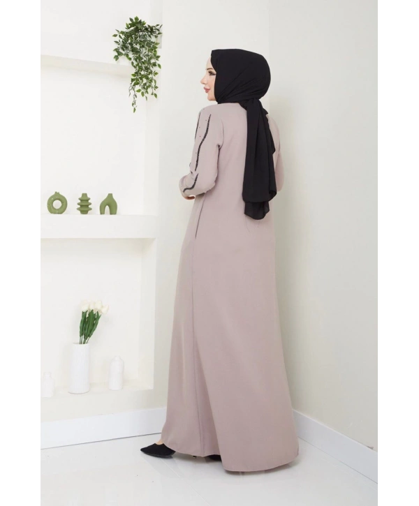 Ön ve Kol Taş Detaylı Büyük Beden Ferace