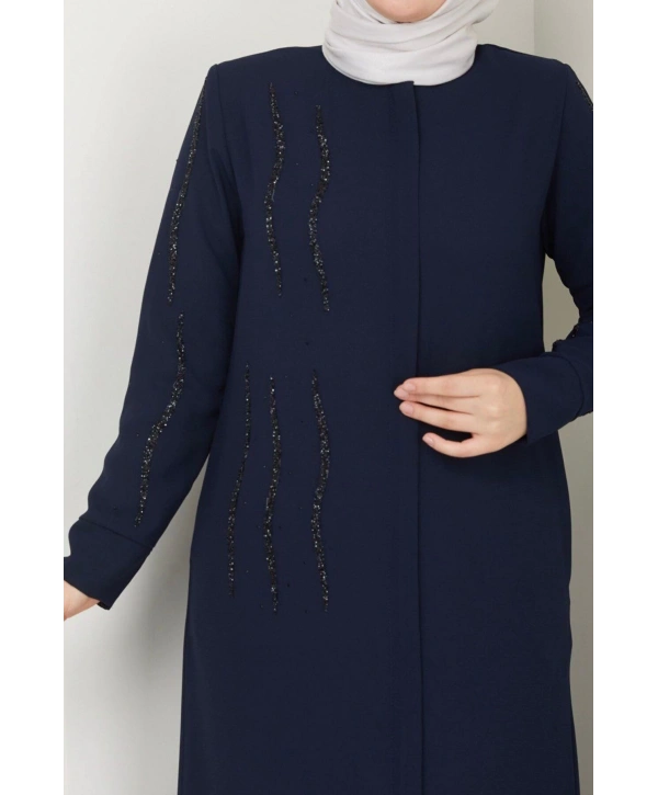 Ön ve Kol Taş Detaylı Büyük Beden Ferace