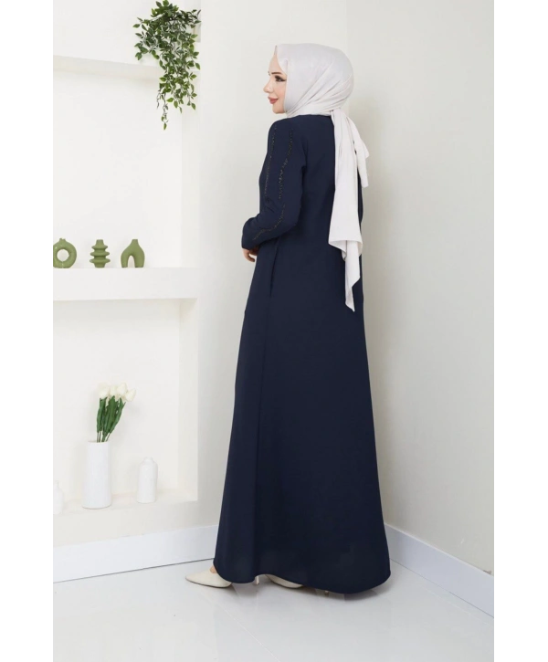 Ön ve Kol Taş Detaylı Büyük Beden Ferace