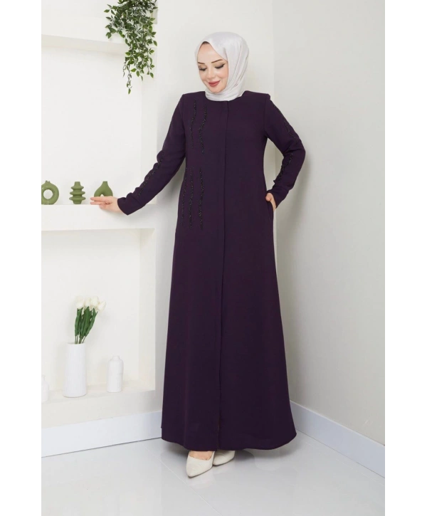 Ön ve Kol Taş Detaylı Büyük Beden Ferace