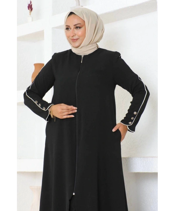 Kol Düğme Detaylı Linda Kap -Siyah