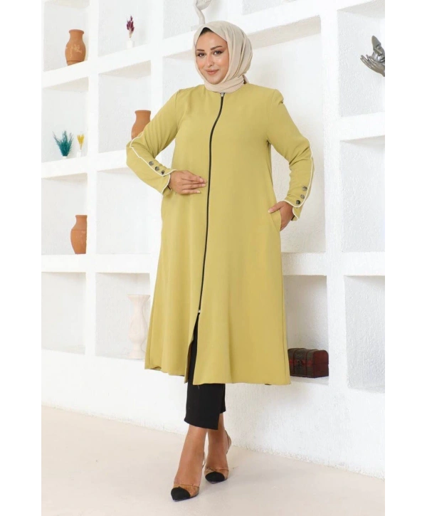 Kol Düğme Detaylı Linda Kap -Yağ Yeşili