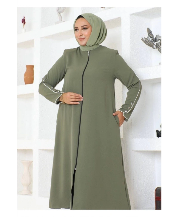 Kol Düğme Detaylı Linda Kap -Haki