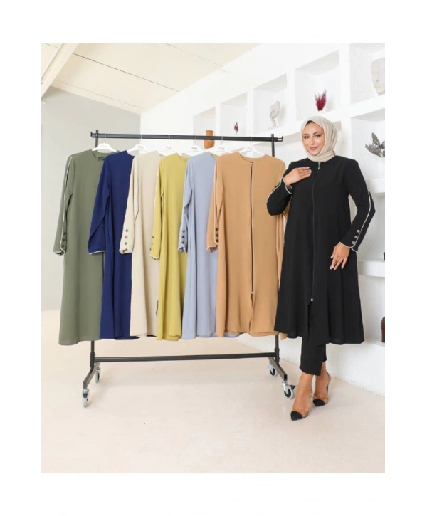 Kol Düğme Detaylı Linda Kap -Lacivert
