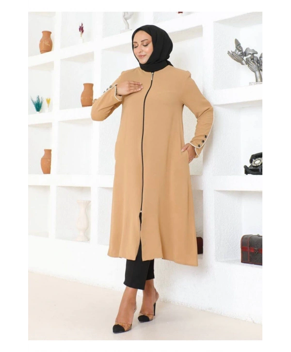 Kol Düğme Detaylı Linda Kap -Camel