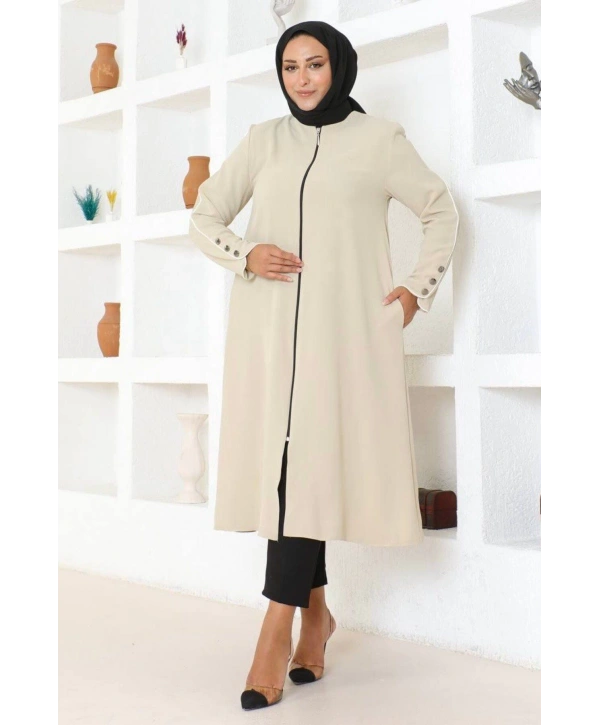 Kol Düğme Detaylı Linda Kap -Krem