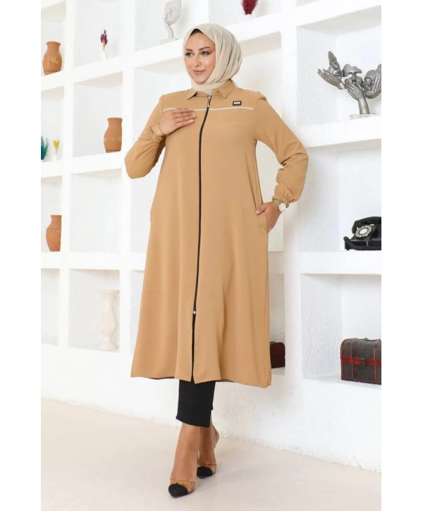 Arma ve Biye Detaylı Ara Boy Kap - Camel / K0103