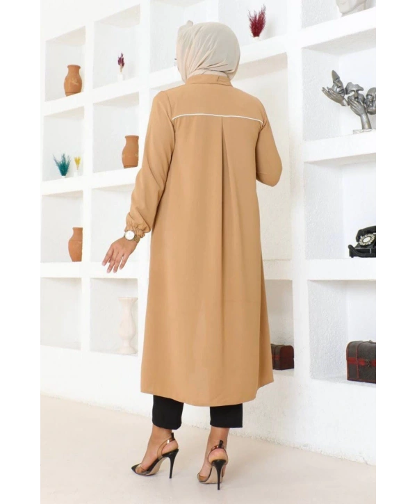 Arma ve Biye Detaylı Ara Boy Kap - Camel / K0103