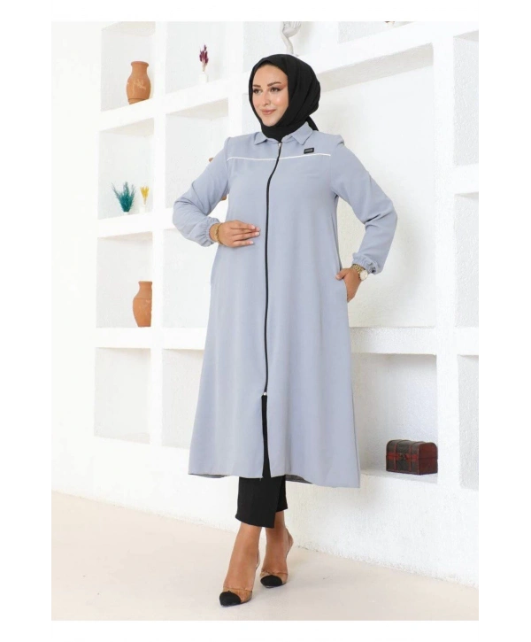 Arma ve Biye Detaylı Ara Boy Kap - Gri / K0103