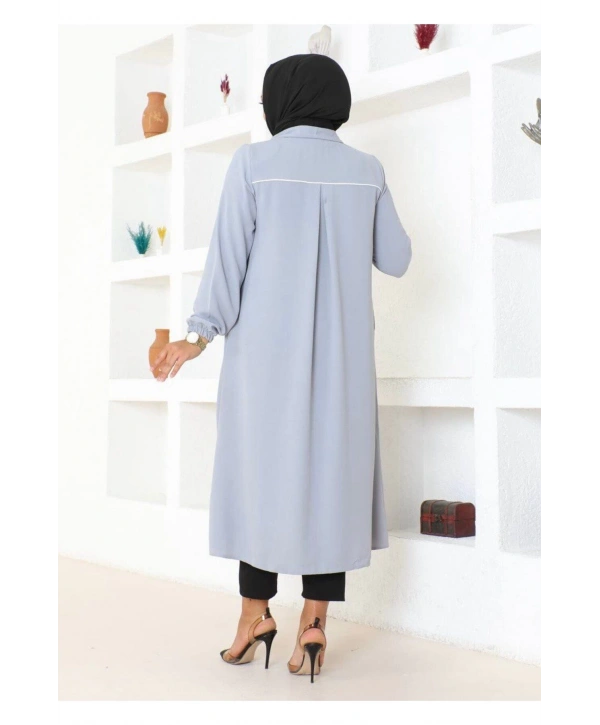 Arma ve Biye Detaylı Ara Boy Kap - Gri / K0103