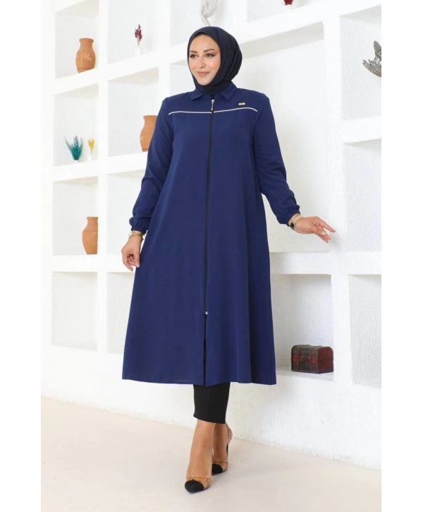 Arma ve Biye Detaylı Ara Boy Kap - Lacivert / K0103