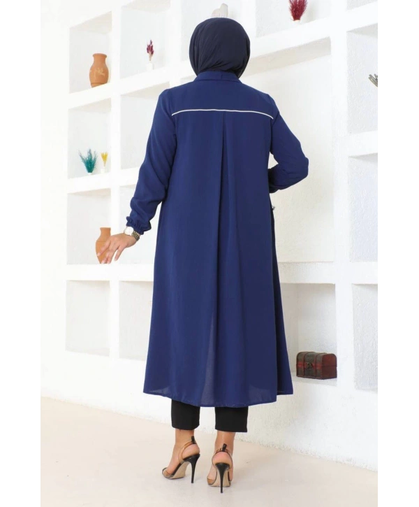 Arma ve Biye Detaylı Ara Boy Kap - Lacivert / K0103