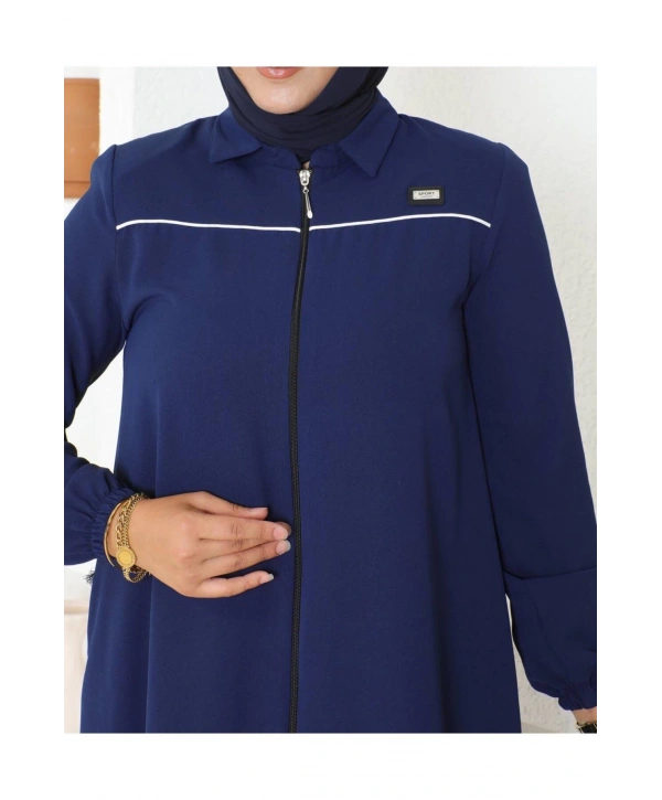 Arma ve Biye Detaylı Ara Boy Kap - Lacivert / K0103