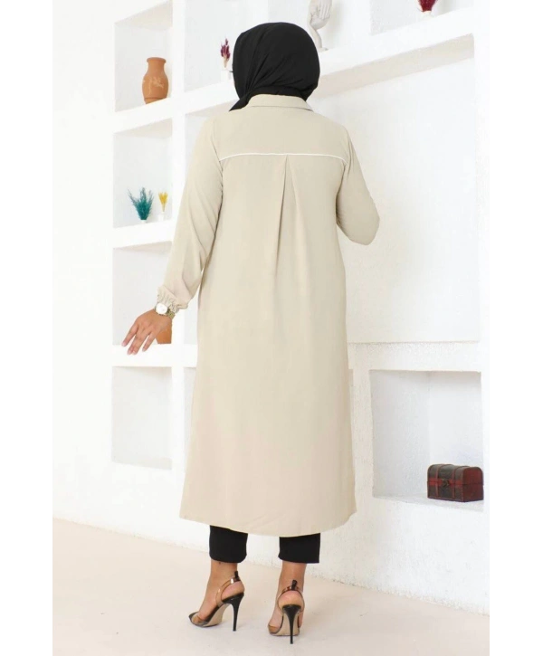 Arma ve Biye Detaylı Ara Boy Kap - Krem / K0103