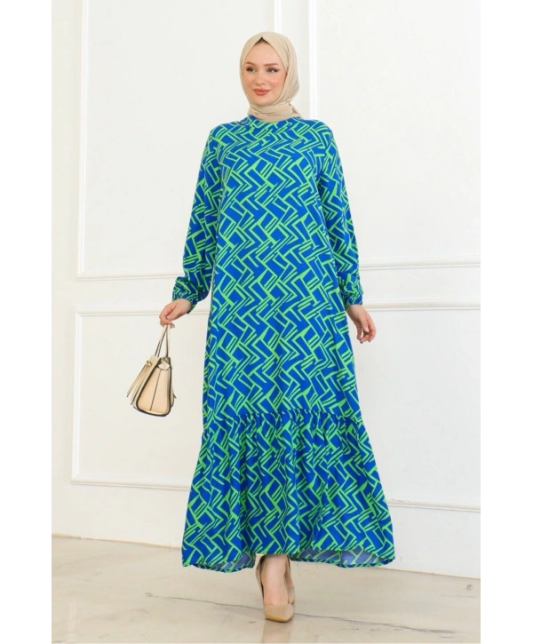 Çizgi Desenli Elbise - Yeşil