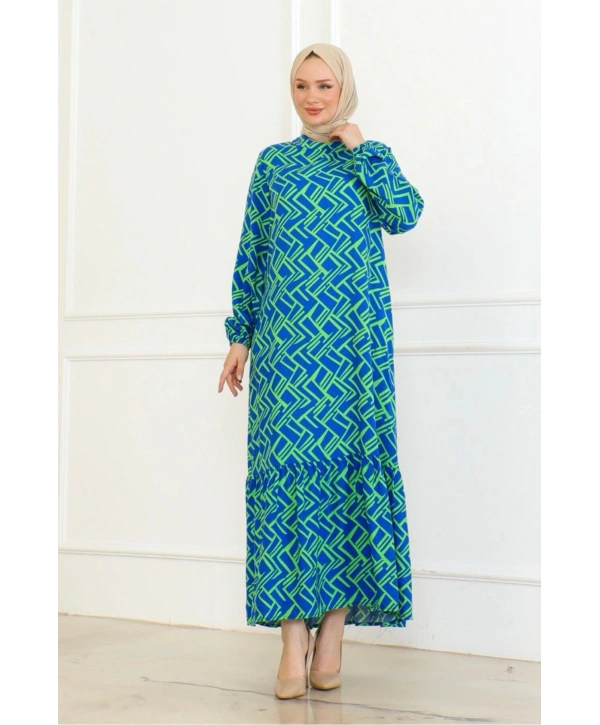 Çizgi Desenli Elbise - Yeşil