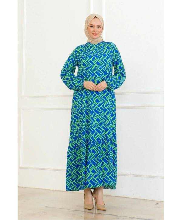 Çizgi Desenli Elbise - Yeşil