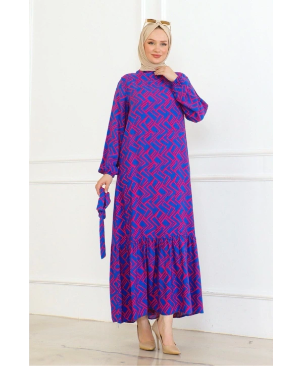 Çizgi Desenli Elbise - Mor