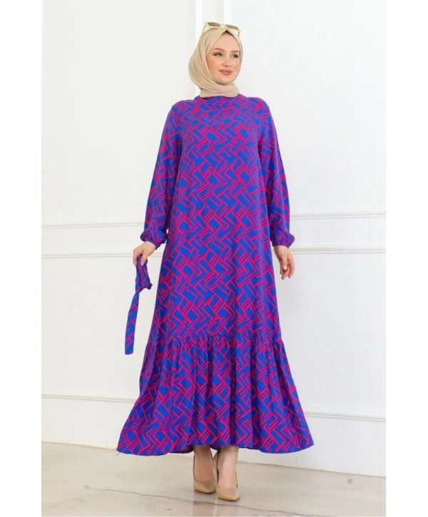 Çizgi Desenli Elbise - Mor