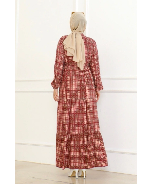 Desenli Viskon Elbise -Kiremit