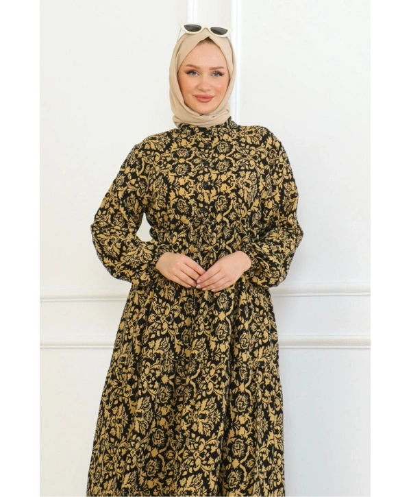 Viskon Elbise Bağlamalı - Hardal