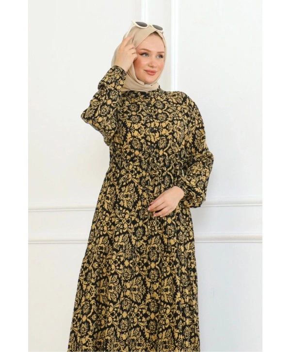 Viskon Elbise Bağlamalı - Hardal