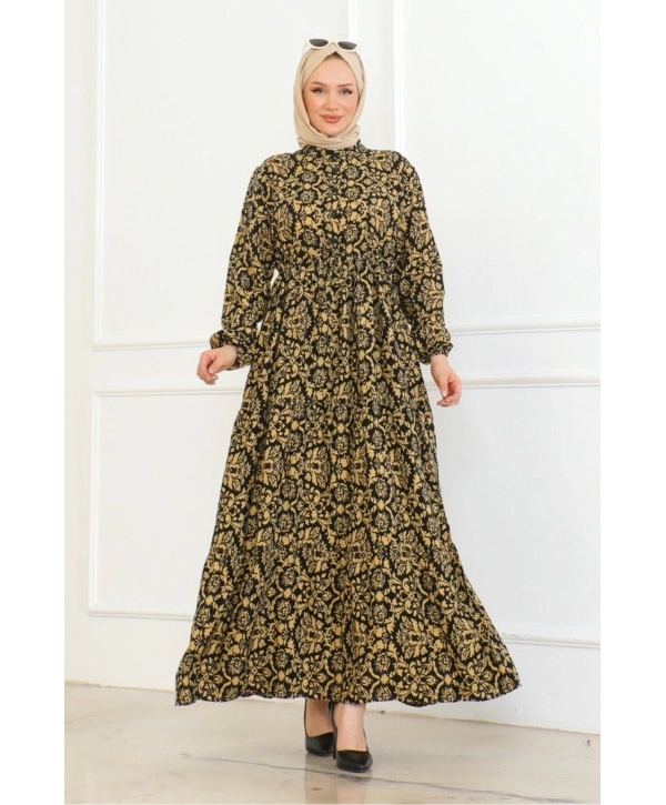 Viskon Elbise Bağlamalı - Hardal