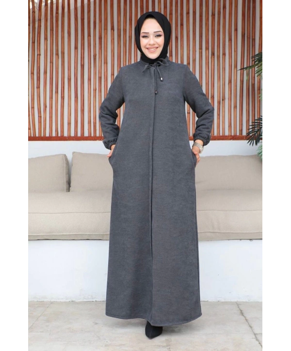 Şönil Kumaş Kışlık Comfort Ferace / Gri - F0501