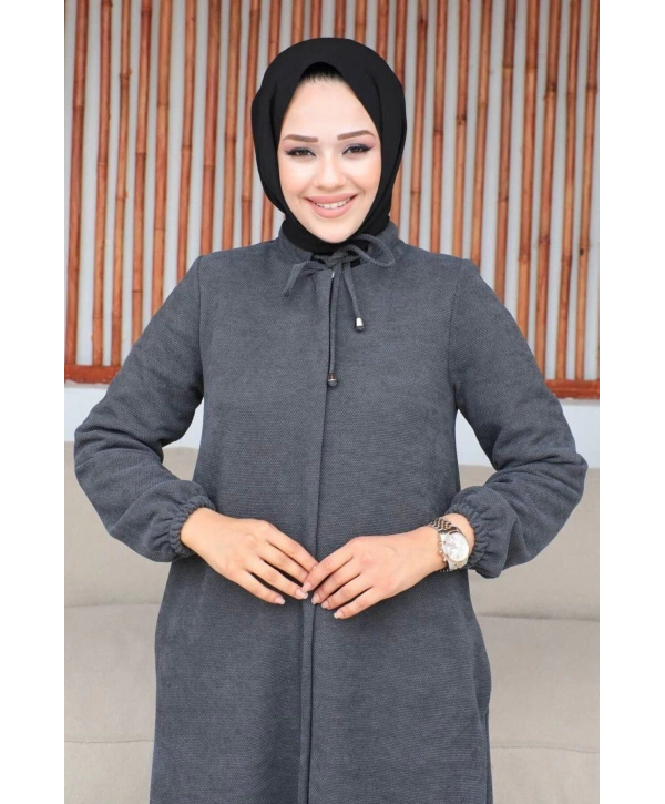 Şönil Kumaş Kışlık Comfort Ferace / Gri - F0501