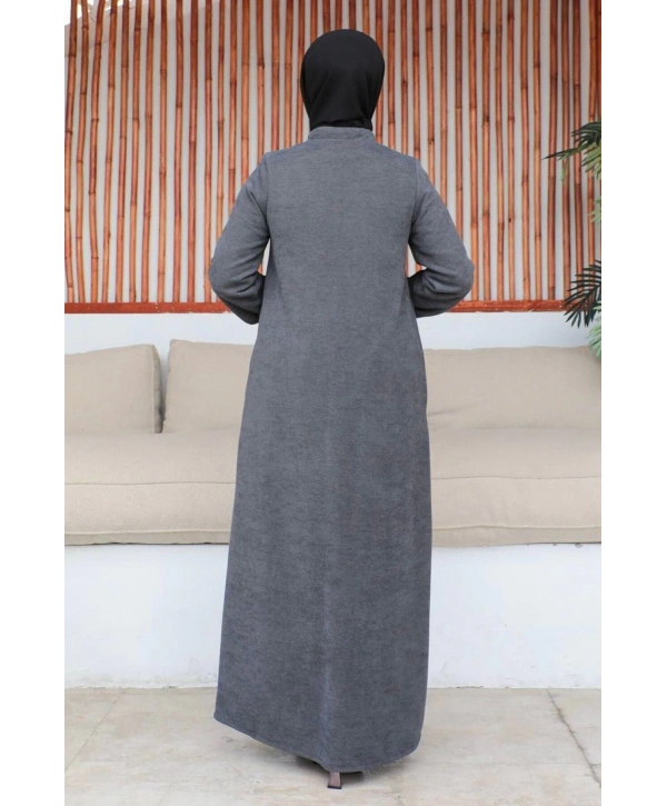 Şönil Kumaş Kışlık Comfort Ferace / Gri - F0501