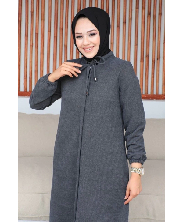 Şönil Kumaş Kışlık Comfort Ferace / Gri - F0501