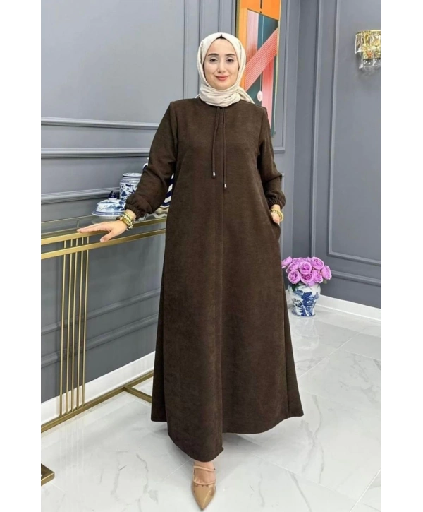 Şönil Kumaş Kışlık Comfort Ferace / Acı Kahve - F0501