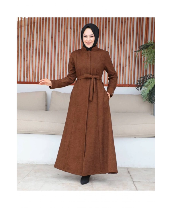 Tam Boy Kuşaklı Gizli Fermuarlı Mevlana Ferace