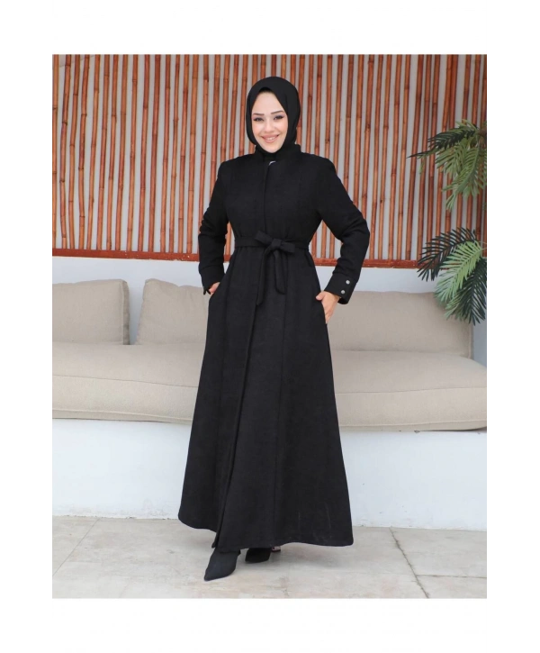 Tam Boy Kuşaklı Gizli Fermuarlı Mevlana Ferace