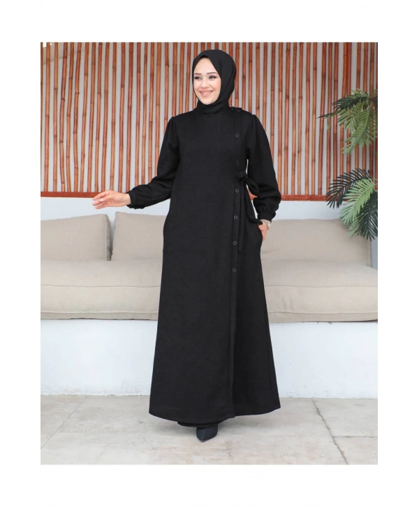 Bağlamalı çıt çıt Detaylı ferace , Siyah