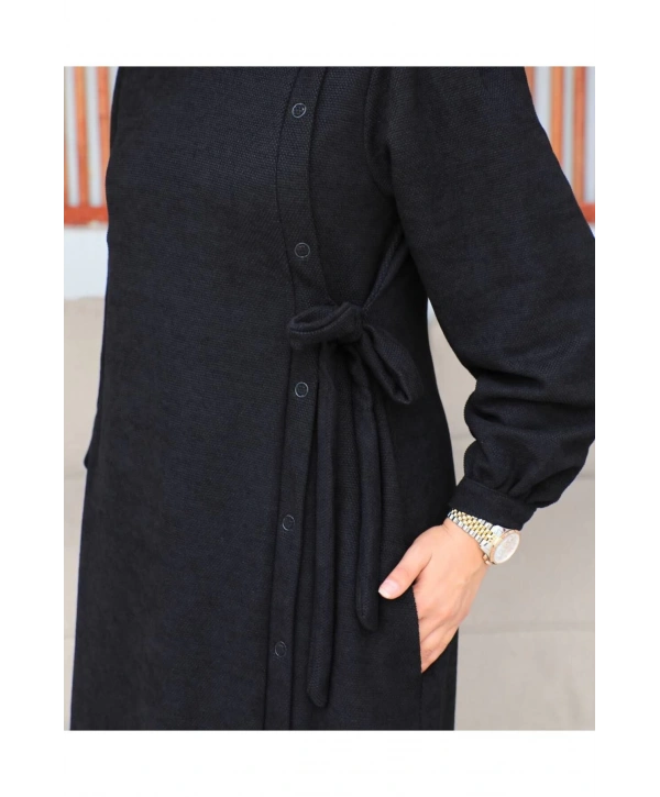 Bağlamalı çıt çıt Detaylı ferace , Siyah
