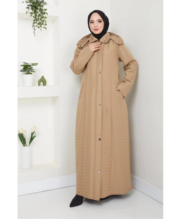 İçi Kürklü Tam Boy Kaban Mont - Bej / M0102