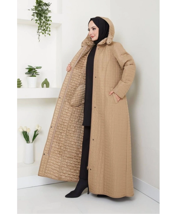 İçi Kürklü Tam Boy Kaban Mont - Bej / M0102