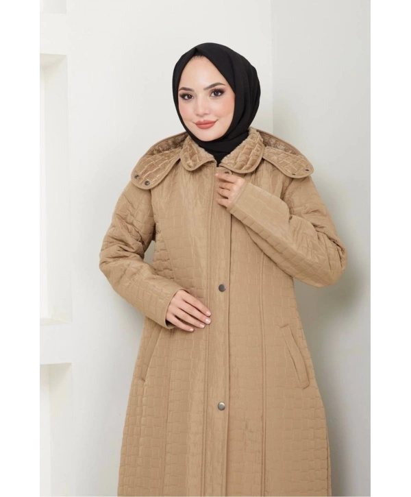 İçi Kürklü Tam Boy Kaban Mont - Bej / M0102