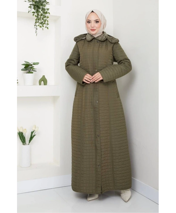 İçi Kürklü Tam Boy Kaban Mont - Haki / M0102