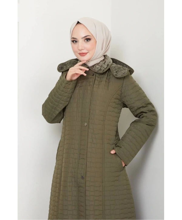 İçi Kürklü Tam Boy Kaban Mont - Haki / M0102