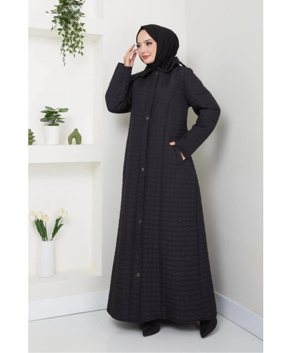İçi Kürklü Tam Boy Kaban Mont - Siyah / M0102