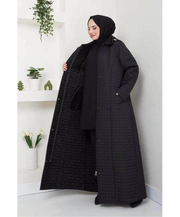 İçi Kürklü Tam Boy Kaban Mont - Siyah / M0102